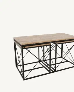 Sada konferenčních stolků Defne Black and Atlantic Pine, 3 ks