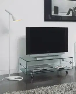Estila Designový skleněný TV stolek Cristallere na kolečkách s úložným prostorem 100cm