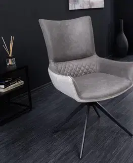 Estila Designové jídelní křeslo Loren v šedém provedení s opěrkami a překříženýma černýma nohama 89cm