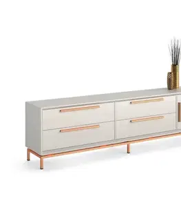 Estila Luxusní masivní TV stolek Estoril se zásuvkami a dvířky na nožkách 233cm