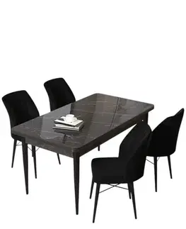 Dining Table & Chairs Set (5 Pieces) Arp - Black Marble, Black