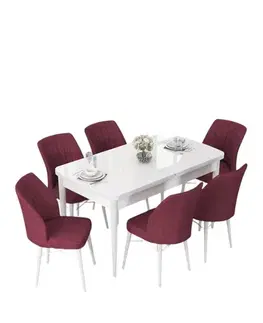 Extendable Dining Table & Chairs Set (7 Pieces) Nef - White, Burgundy