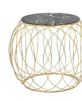 Estila Glamour sada kulatých konferenčních stolků Mino s černou skleněnou deskou s mramorovým designem a zlatou konstrukcí 68 cm