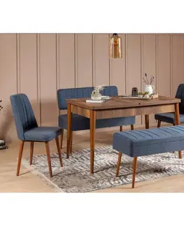 Jídelní set s rozkládacím stolem a židlemi (5 kusů) Vina 1048 - 4 - Walnut, Dark Blue