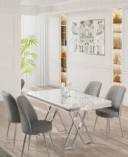 Dining Table & Chairs Set (5 Pieces) Vals - White, Chrome, Grey