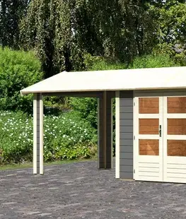 Dřevěný zahradní domek THERES 3 s přístavkem Lanitplast