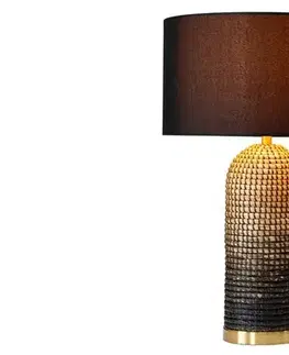 Estila Art deco stolní lampa Draconia s válcovou nohou z mořské trávy a hnědým lněným stínítkem 60 cm