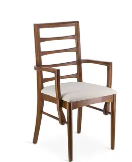 Estila Designová koloniální hnědá jídelní židle Star z masivního dřeva s béžovým čalouněním 95 cm