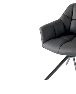 Estila Designová kožená otočná čalouněná jídelní židle Mariposa v šedé barvě s kovovými černými nožičkami 83 cm