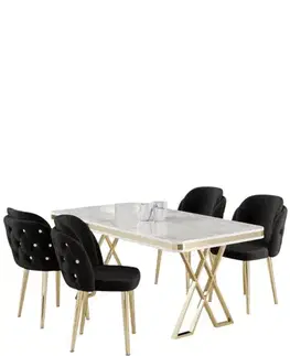 Dining Table & Chairs Set (5 Pieces) Rigel - White, Gold, Black