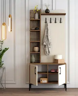 Vešák s botníkem a policemi Viyana Walnut and Cream