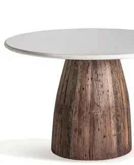 Estila Luxusní masivní kulatý jídelní stůl Colton s bílou mramorovou vrchní deskou a hnědou dřevěnou nohou 120 cm