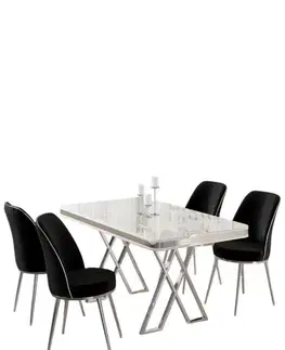 Dining Table & Chairs Set (5 Pieces) Vals - White, Chrome, Black
