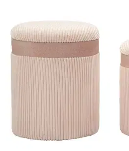 Estila Moderní set tří kulatých sametových růžových taburetek Mendy s žebrovaným potahem s úložným prostorem 49 cm