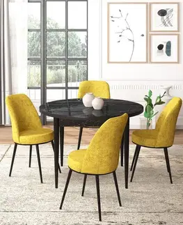 Dining Table & Chairs Set (5 Pieces) Tor - Black Marble, Mustard