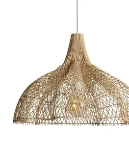 Estila Designová závěsná lampa Brodas ve venkovském stylu se stínítkem z ratanu přírodní hnědé barvy 56cm