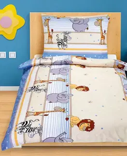 Bellatex Bavlněné povlečení Junior Safari modrá, 140 x 200 cm, 70 x 90 cm, 140 x 200 cm, 70 x 90 cm