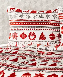 4Home Povlečení mikroflanel Christmas Time červená, 140 x 220 cm, 70 x 90 cm