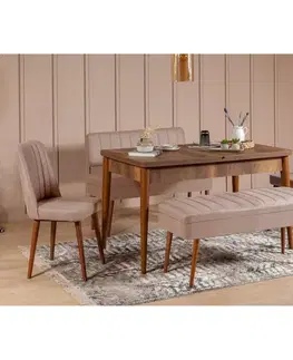 Jídelní set s rozkládacím stolem a židlemi (5 kusů) Vina 0900 - 4 - Walnut, Stone