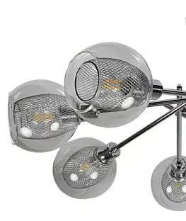 Chromová stropní lampa, skleněné stínidlo, koš, 8x40W, E14, Ozzo