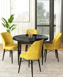 Dining Table & Chairs Set (5 Pieces) Rox - Black Marble, Mustard