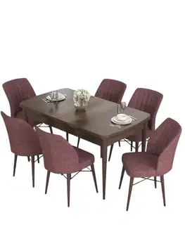 Extendable Dining Table & Chairs Set (7 Pieces) Eva - Baroque, Dusty Rose