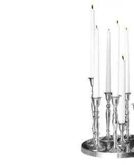Estila Stylový glamour stříbrný svícen Modern Barock z kovu s devíti držáky na svíčky a kulatou podstavou 30 cm