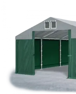 Skladový stan 5x10x2,5m střecha PVC 560g/m2 boky PVC 500g/m2 konstrukce ZIMA PLUS Šedá Zelená Zelená