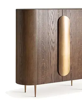 Estila Luxusní art deco dvoudveřová geometrická hnědá barová skříňka Nisi se třemi poličkami se zlatým kovovým detailem 141 cm