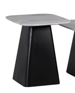 Estila Moderní šedá černá sada čtvercových příručních stolků Elliot s mramorovou vrchní deskou 47 cm