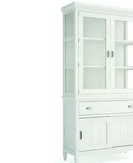 Estila Elegantní masivní vitrína Amberes se skleněnými dvířky, šuplíky a posuvnými dvířky 210cm