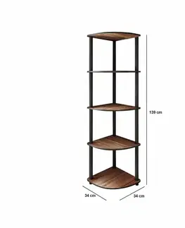 Regál Corner Walnut, 5 polic, L