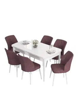 Extendable Dining Table & Chairs Set (7 Pieces) Eva - White, Dusty Rose
