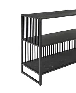 Estila Designový industriální konzolový stolek Architect s černou kovovou konstrukcí s mramorovým designem 120 cm