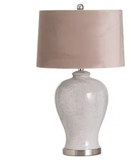 Estila Designová keramická stolní lampa Canete s jemnou glazurou a béžovým stínítkem 73cm