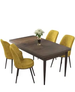 Dining Table & Chairs Set (5 Pieces) Nil - Baroque, Mustard