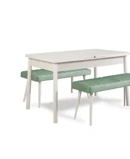 Jídelní set s rozkládacím stolem a lavicí (3 kusy) Santiago 0400 - White, Green