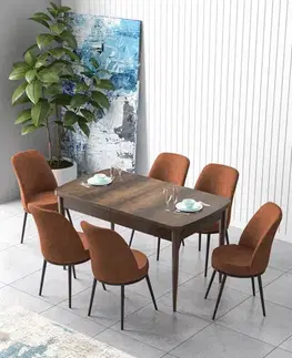 Extendable Dining Table & Chairs Set (7 Pieces) Zen - Baroque, Tile Red