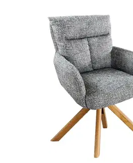 Estila Moderní otočná čalouněná zelená jídelní židle Dover s dubovou hnědou podnoží a žinylkovým potahem 92 cm