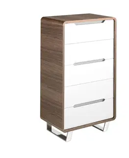 Estila Luxusní moderní komoda Bianco Noce v ořechové hnědé barvě s pěti bílými šuplíky 108 cm
