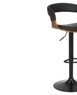 Estila Retro otočná barová židle Norwich s nízkou opěrkou a černým koženým čalouněním s hnědým dřevěným detailem 50 cm