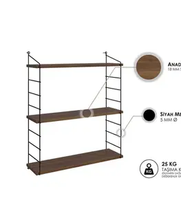 Nástěnná police Armoni 3'lü - Walnut