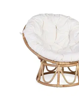 Estila Stylové kulaté ratanové křeslo Toreno s hnědým výpletem a bílým polštářem 85cm