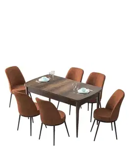 Extendable Dining Table & Chairs Set (7 Pieces) Zen - Baroque, Tile Red