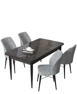 Dining Table & Chairs Set (5 Pieces) Arp - Black Marble, Grey