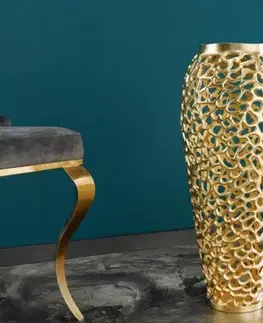Estila Art deco designová váza Hoja ve zlatém provedení s kovovou konstrukcí 90cm