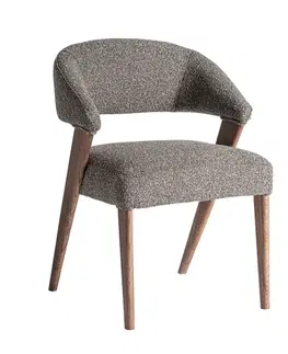 Estila Luxusní buklé čalouněná jídelní židle Fragonio s šedým potahem a designovým dřevěným světlým hnědým rámem 82 cm
