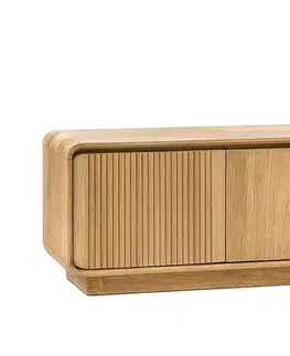 Estila Luxusní retro televizní stolek Riga ve světle hnědé barvě se dvěma dvířky a dvěma šuplíky se zaoblenými hranami 160 cm