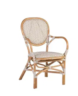 Estila Stylová ratanová zahradní židle Bistro s bílým výpletem a hnědou konstrukcí 94 cm