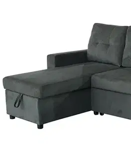 Estila Designová moderní rohová sedačka Merano s rozkládací funkcí se manšestrovým potahem v tmavě zelené barvě 202 cm